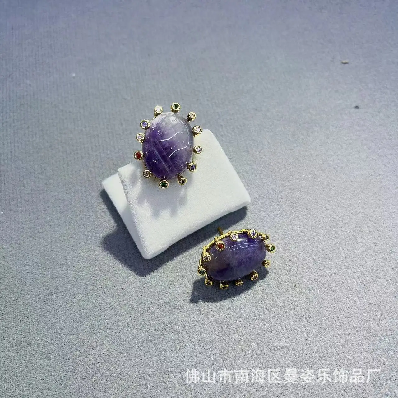 DIY accessories Natural amethyst colored zircon inlaid earrings, French niche personalized new earrings, cross-border supply