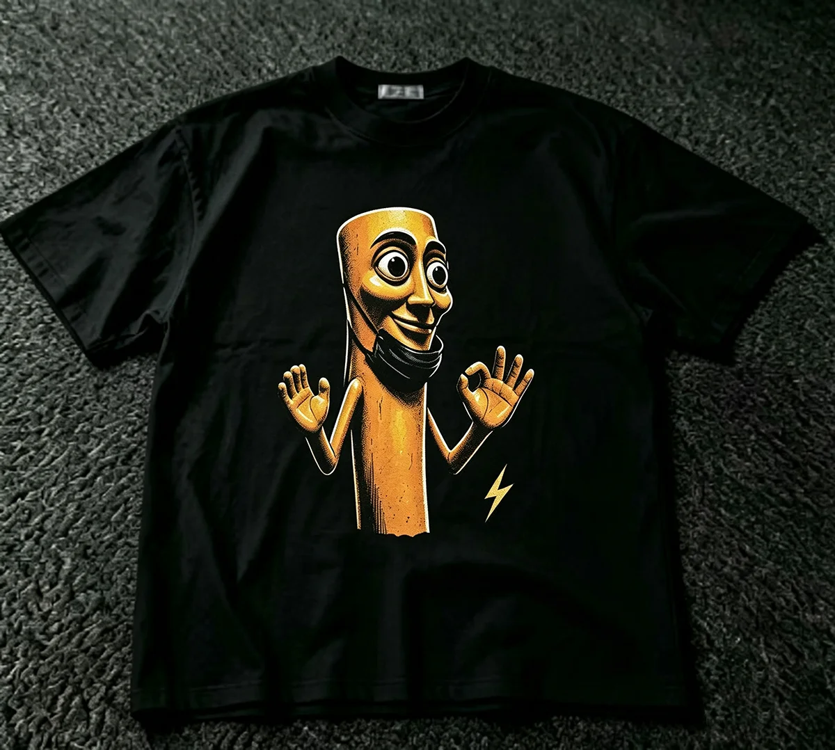 Wacky Golden Stick Puppet T‑Shirt Vintage Weird Cartoon Character Retro Masked Puppet OK‑Hand Gesture Graphic Funky Urban Streetwear Unisex Cotton Short Sleeve Tops for Men Women