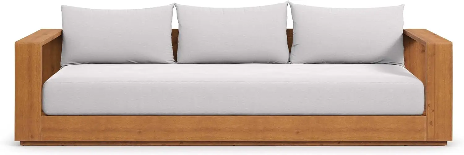 Tahoe Acacia Wood Outdoor Patio Sofa in Natural Light Gray Weather-Resistant Cushions-Ideal as a Porch Couch or Sunroom Sofa image 6