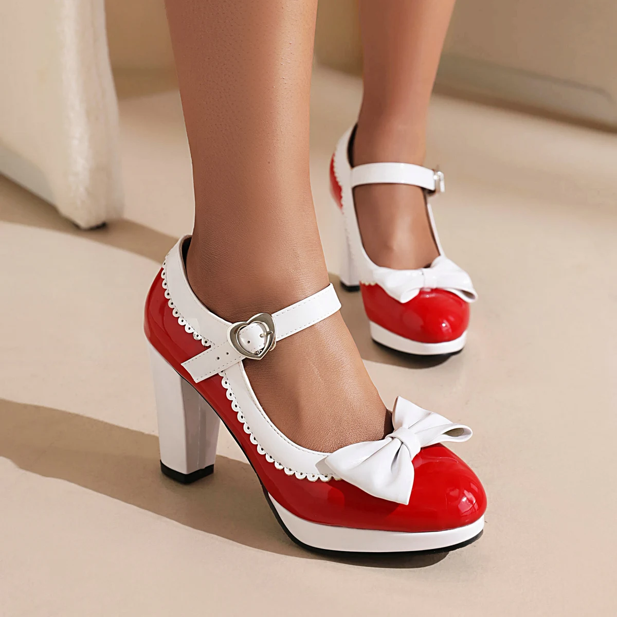 Mary Jane Shoes Pretty Sweet Bow Patent Leather Dress Bowknot Lolita School Wedding Party Platfrom Pumps Princess Cosplay Heels