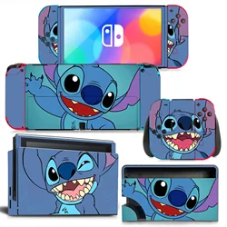 Disney Stitch-funda protectora para consola Nintendo Switch Oled, pegatina de piel, estación de carga, Protector de cristal