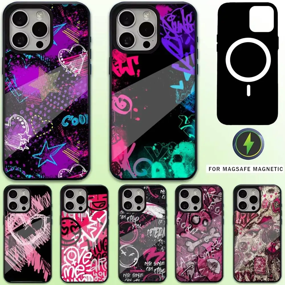 

Graffiti Cool Art Pink Phone Case For iPhone17,16,15,14,13,12,11 Plus,Pro Max Magnetic For Magsafe Wireless Charging
