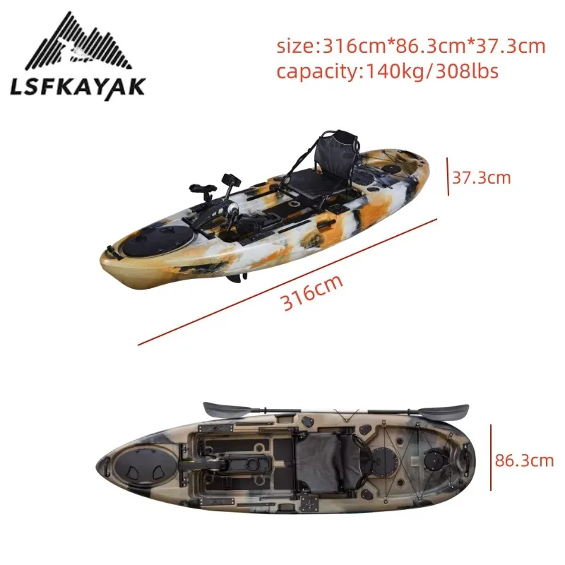 Kayak 3.16m Single Person With Non-slip Mat Light Weight Stable Durable Fishing Surfing Drifting Cruising HDPE
