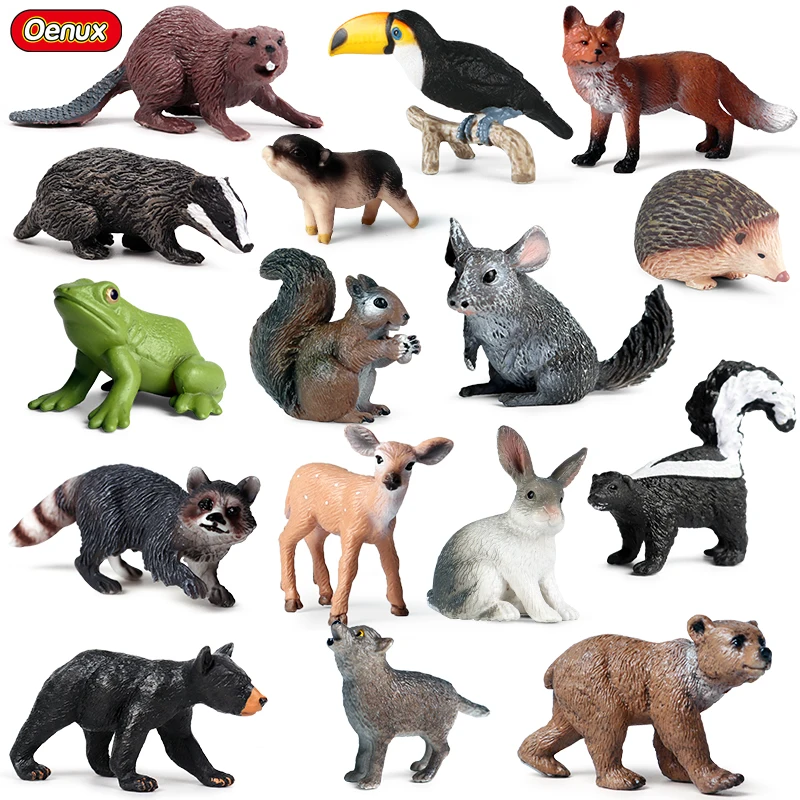 

16PCS Wild Animals Bird Fox Wolf Deer Model Action Figure Farm Rabbit Baby Figurines Miniature Cake Toppers Cute Kids Toys