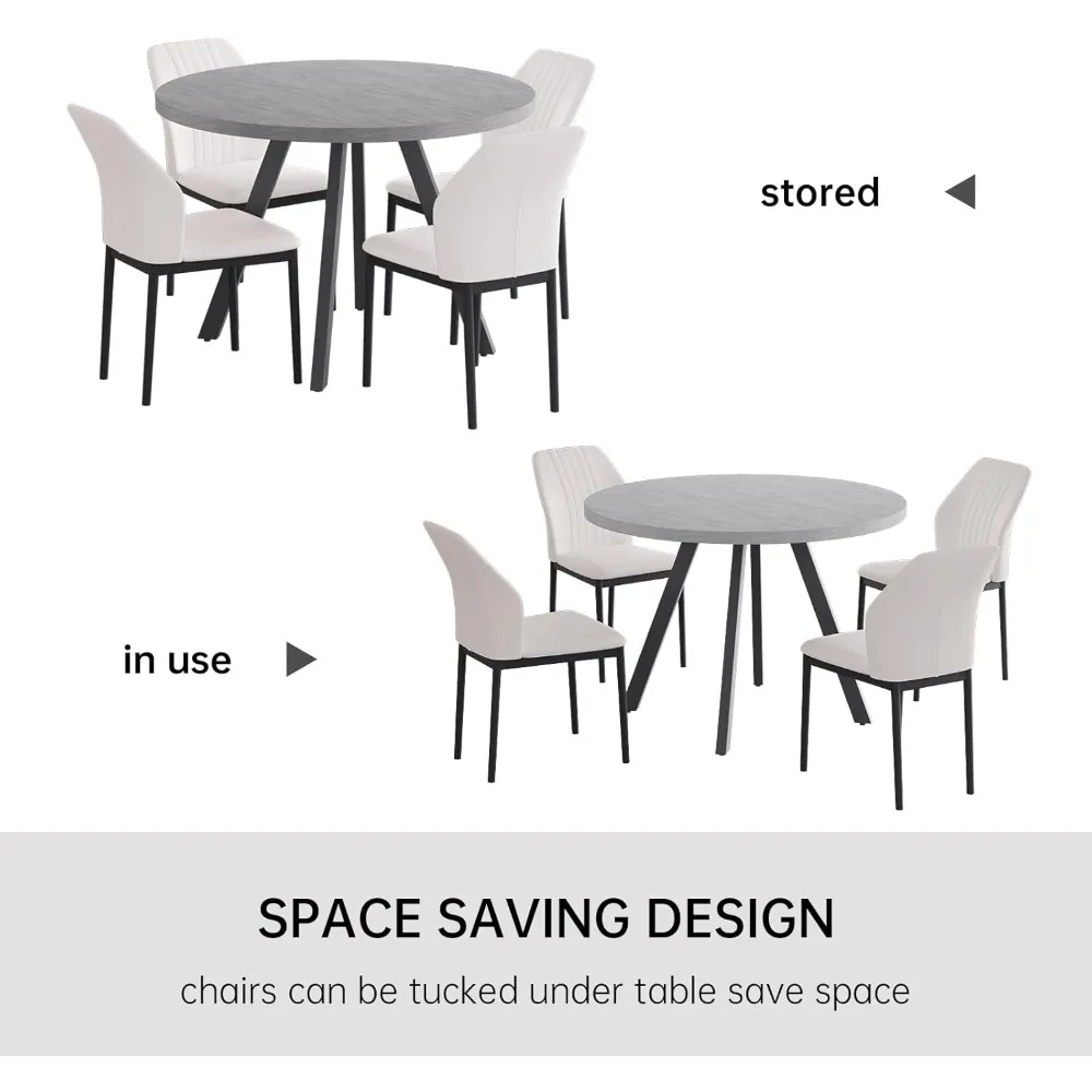 Mesa de jantar redonda moderna de meados do século 34,6 com 4 cadeiras, conjunto que economiza espaço para jantar de cozinha de apartamento