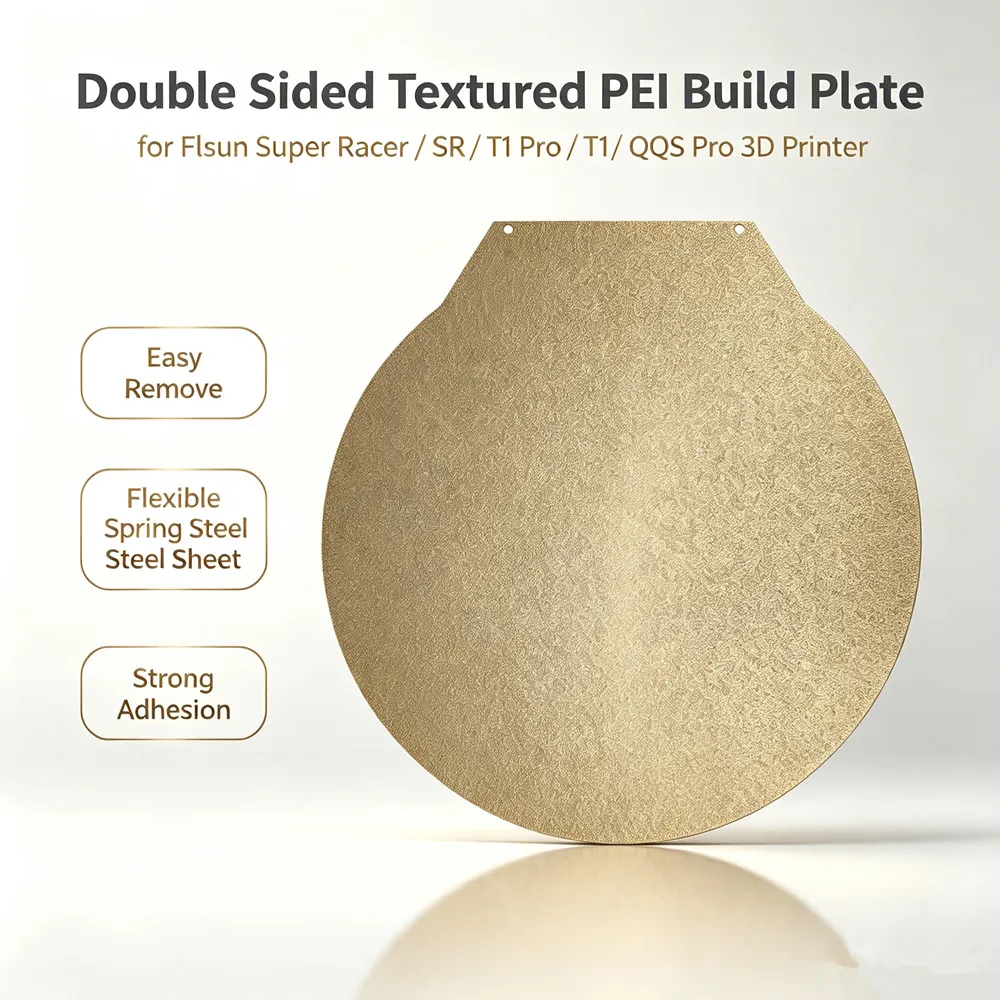 Round 270mm Textured PEI Build Plate for Flsun Super Racer/SR/T1 Pro/T1/QQS Pro Double Side PEI Flexible Spring Steel Print Bed