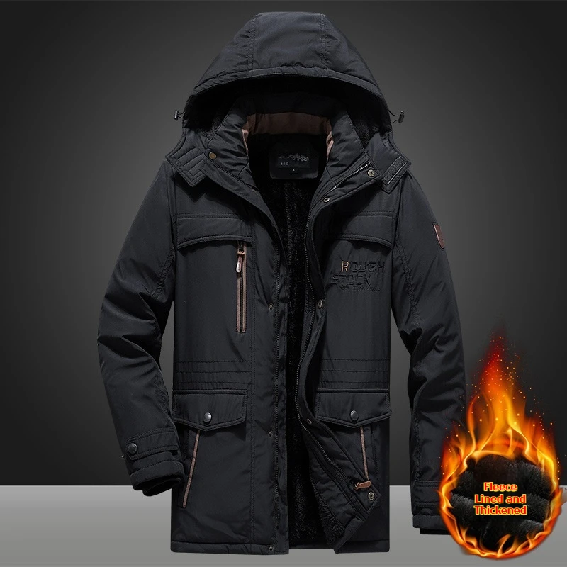 Men's Winter Parka Coat Thick Fleece Hooded Jacket