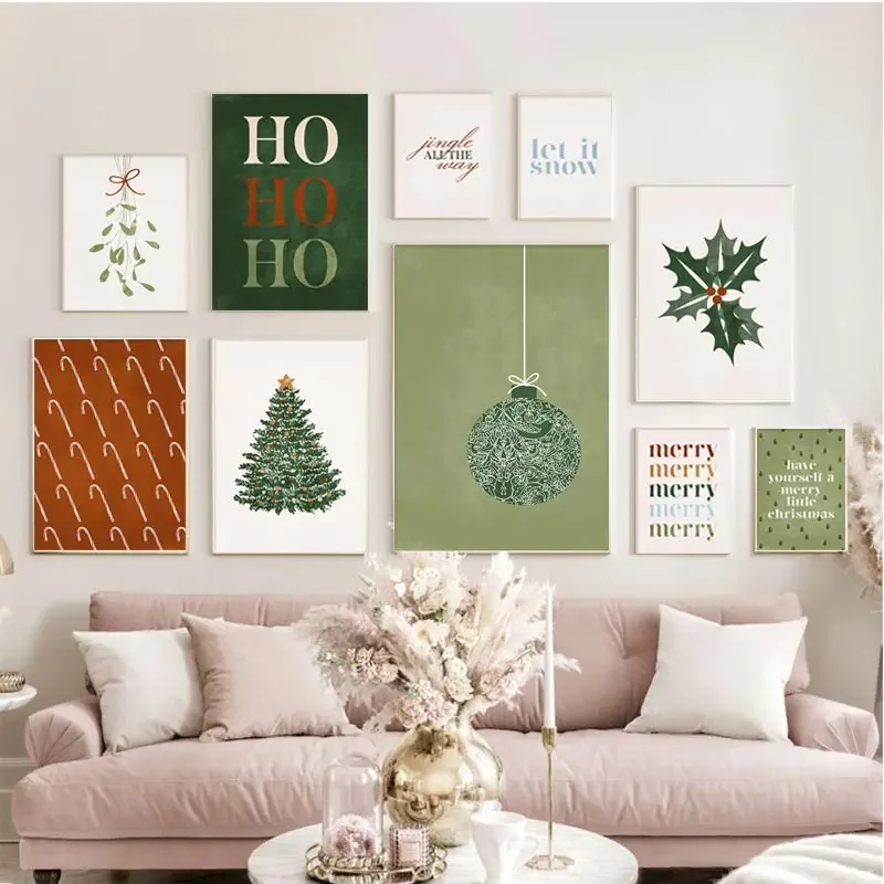 Christmas Green Color Gallery Wall Art Poster Fashion Holiday Home Decor Canvas Painting Bedroom Living Room Wall Art