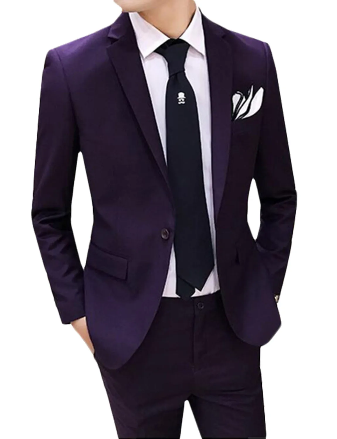 Men's Slim Fit 2 Pieces Suit One Button Jacket & Trousers