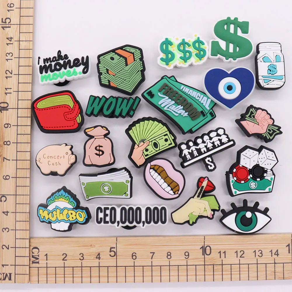 1-21Pcs Heart I Make Money Moves Dollar PVC Boys Girls Sandals Shoe Buckle Charms Accessories DIY Party Gift image 2