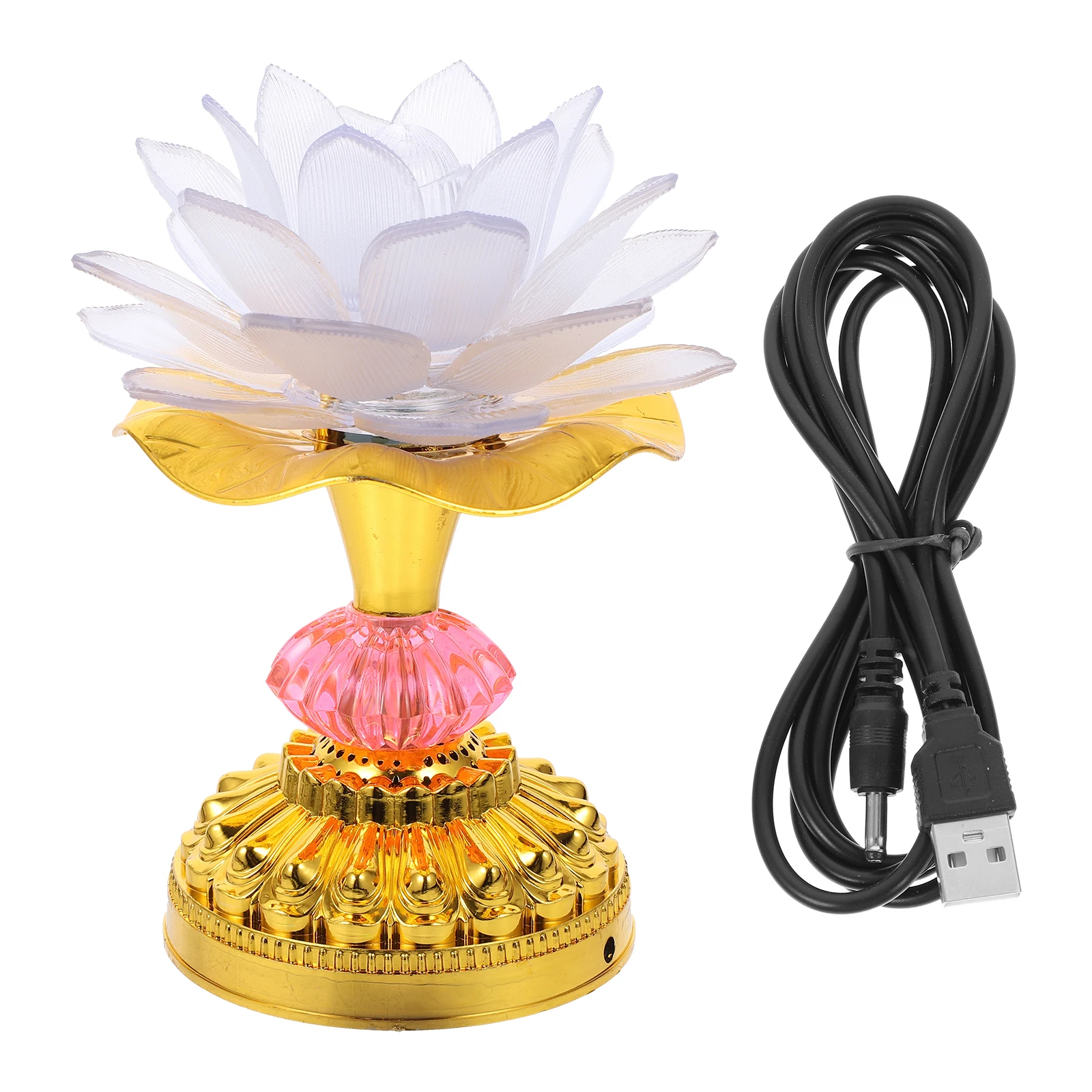

LED Lotus Lamp Golden Tall USB Electronic for Home Decor Buddha Offering Incense Table LED Lighting