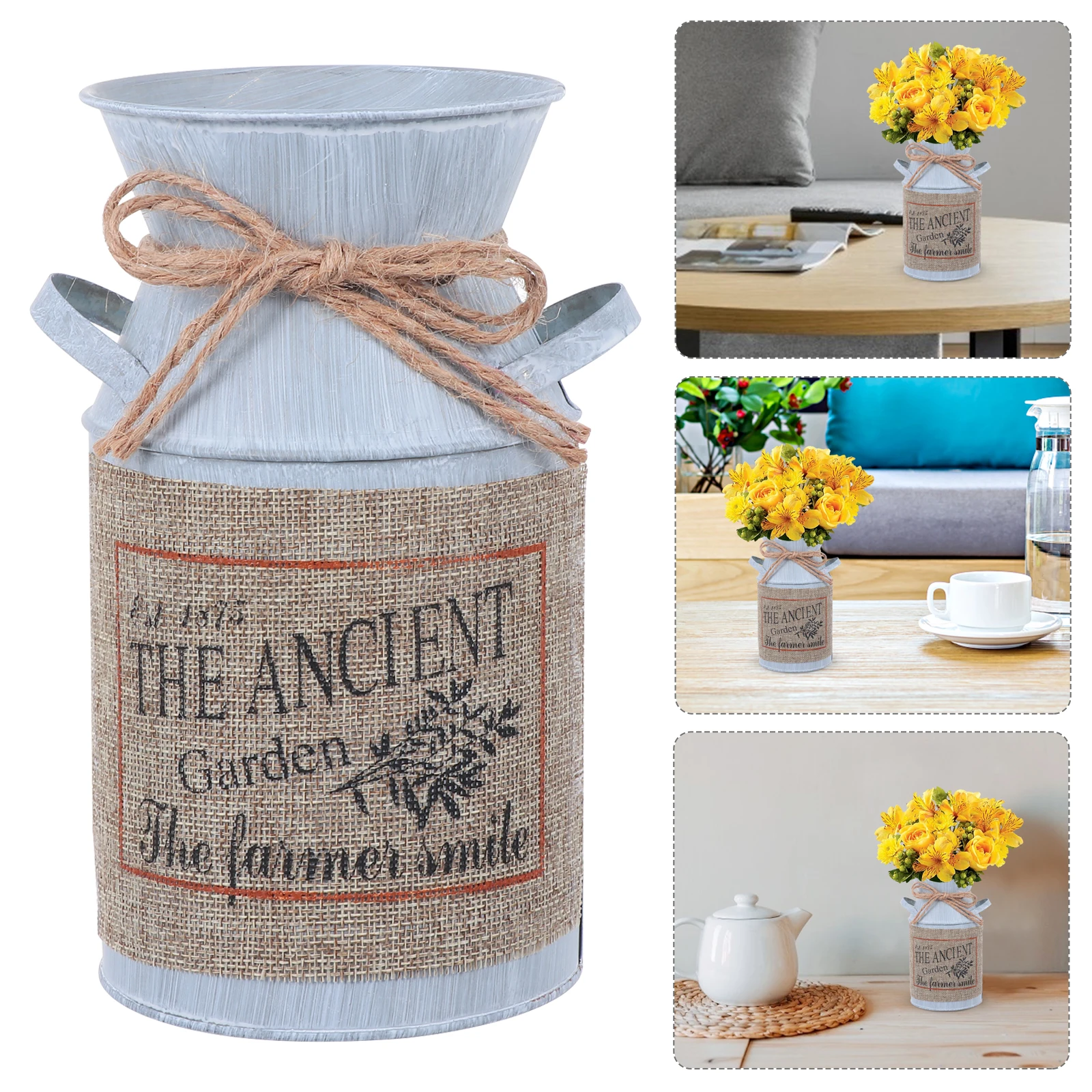 

1pc Retro Iron Flower Bucket Linen Patchwork Decorative Container Garden Living Room Wedding Home Party Centerpiece Gift Xmas