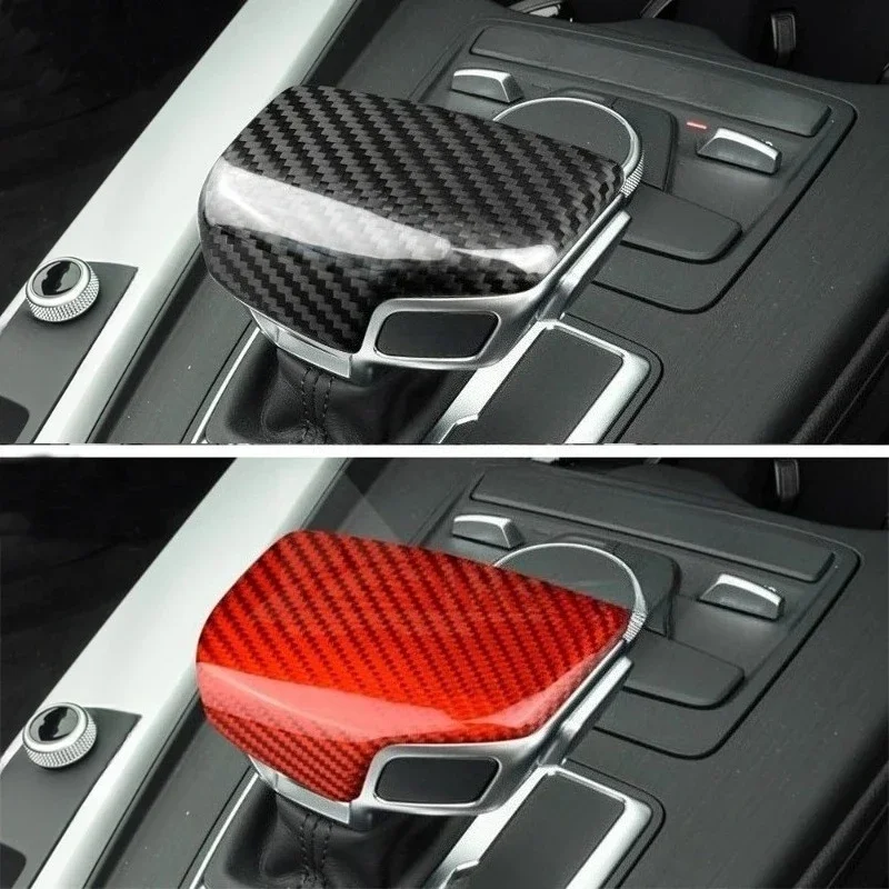 For Audi A4 B9 A5 B9 Q7 4M Q5 FY RHD LHD Real Hard Dry Carbon Fiber 2016-2018 Interior Cover Gear Shift Knob Sticker Auto Trim 2