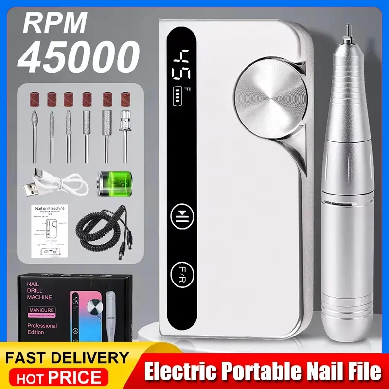 

45000RPM Rechargeable Nail Drill Low Noise Professional Polishing Nail Machine Suitable for Gel Nail Polish Polishing Tool