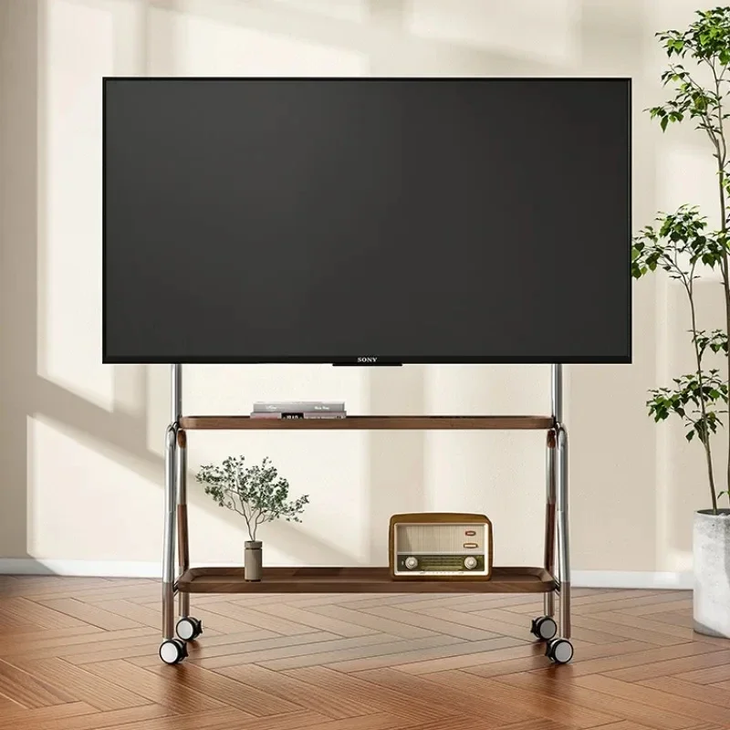 TV Floor Stand Base with Wheels Movable Stainless Steel TV Trolley for 43-75 Inch Living Room Bedroom Universal Brackets