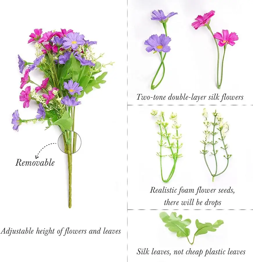 6 Bundles Outdoor Artificial Flowers for Decoration,Silk Flowers UV Resistant Fake No Fade Faux Bouquet Hanging