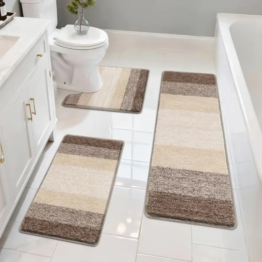 

Набор ковриков для ванной комнаты, 3 шт., включая U-образный контурный коврик для унитаза, впитывающие плюшевые коврики из микрофибры, нескользящие коврики для ванной, размер M