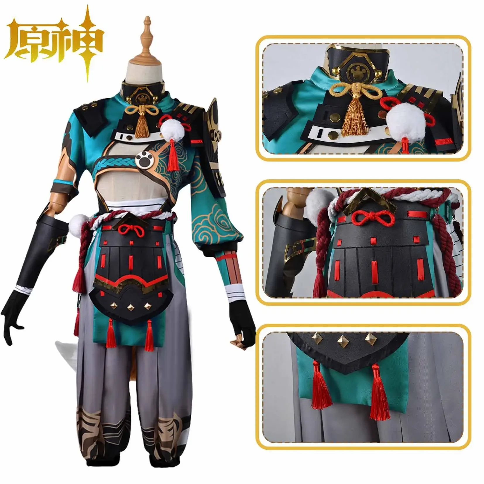 Anime Game Genshin Impact Gorou Cosplay Costume Men Blue Fox Boy Carnival Halloween Wig tail set