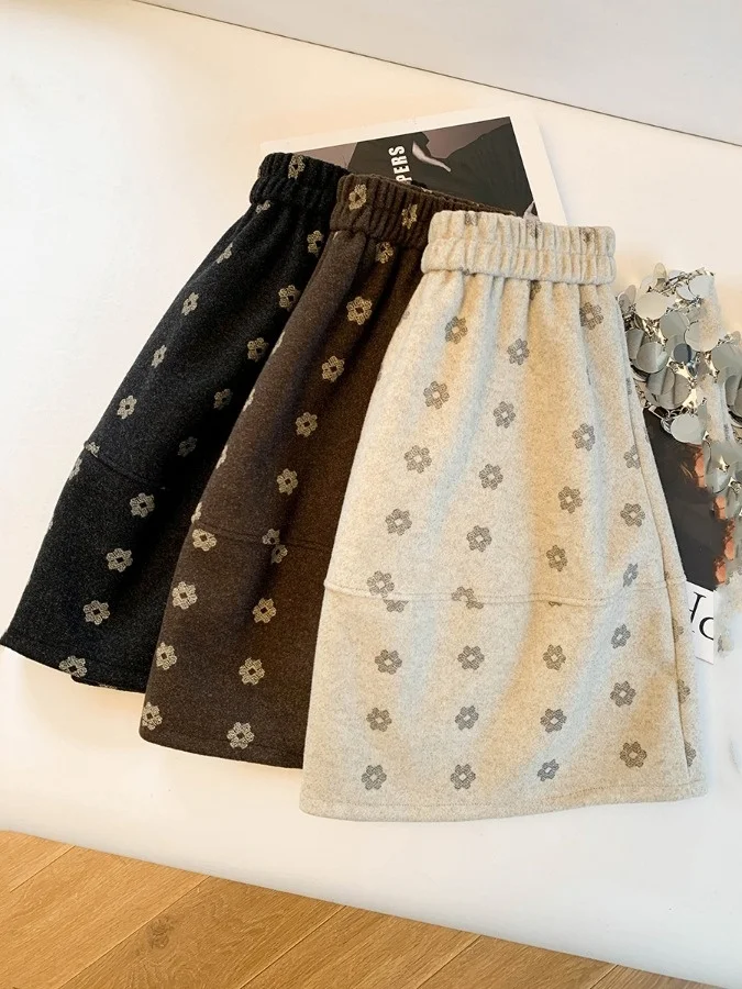 

Korean Sle Elastic Waist Tweed Flower Bouffant Skirt Women's Winter Slimming Small Size Mid-Length Skirt Polyester Fiber