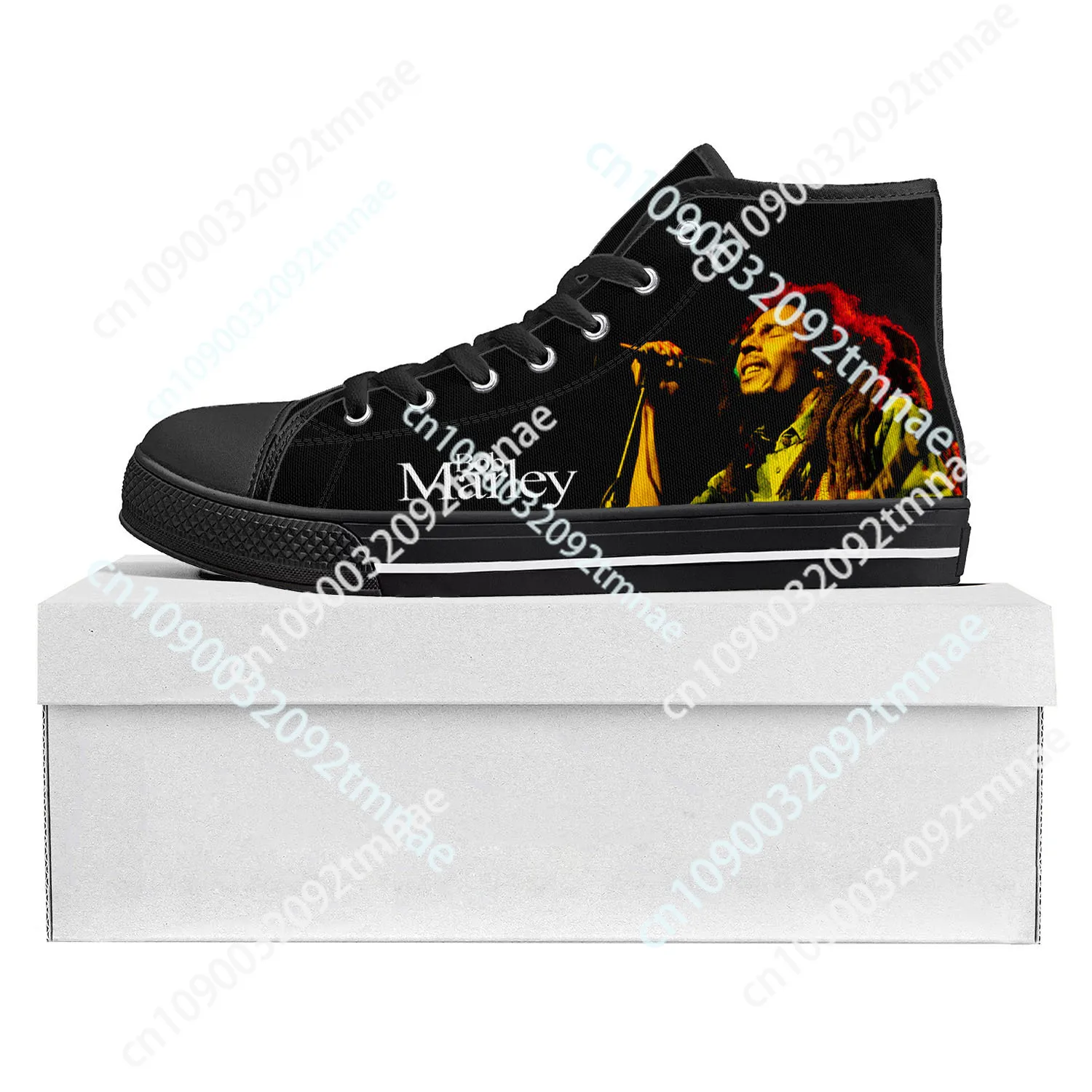 Reggae Rock Music Star Bob Marley High Top High Quality Sneakers Mens Womens Teenager Canvas Sneaker Couple Shoes Custom Shoe