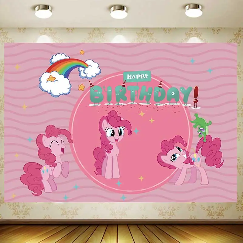 

Unicorn Little Ponyy Background Pink Birthday Party Supplies Baby Shower Banner Tablecloth Wed Decor Home Garden