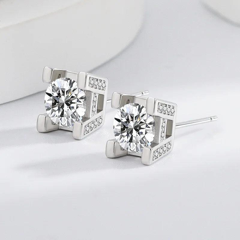 

Stylish and Elegant H Letter 925 Sterling Silver Women's Daily Style 6MM Shining Zircon Stud Earrings