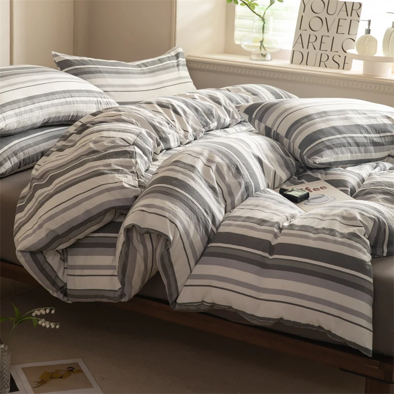 New Single Quilt Cover Washed Cotton Striped Duvet Cover Skin Friendly Breathable Bedding for Double Use 220x240 200x230 180x220