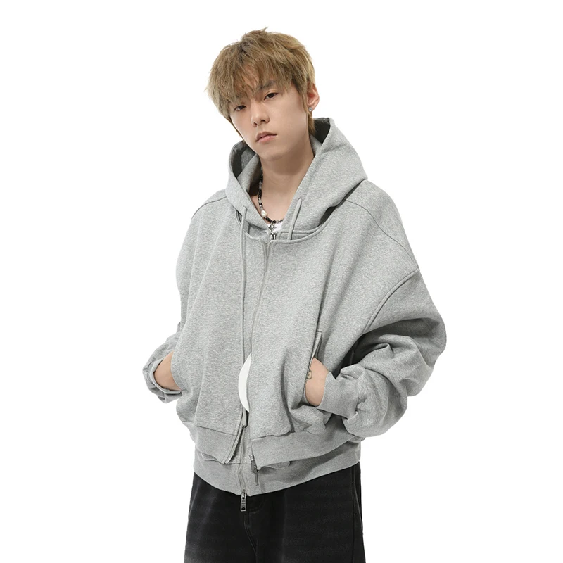 IEFB Korean Style Men\'s Hoodies Casual Drawstring Fake Two-piece Hooded Zipper Loose Solid Color Male Sweatshirts Fashion 9C7706