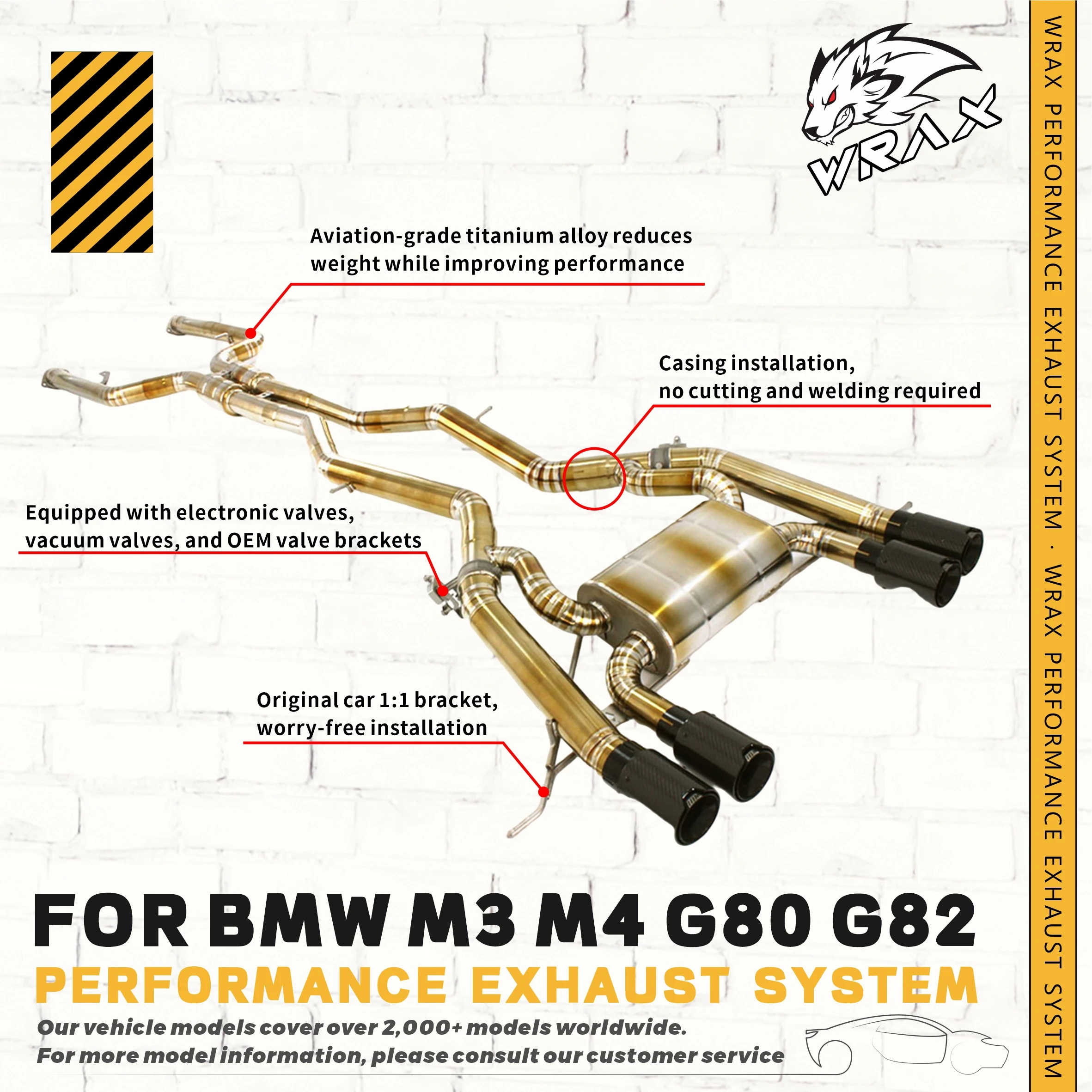 

Автомобильные аксессуары, сменный регулируемый клапан с прямой посадкой, агрессивный звук, выхлопная труба WRAX Titanium для BMW M3 M4 G80 G82