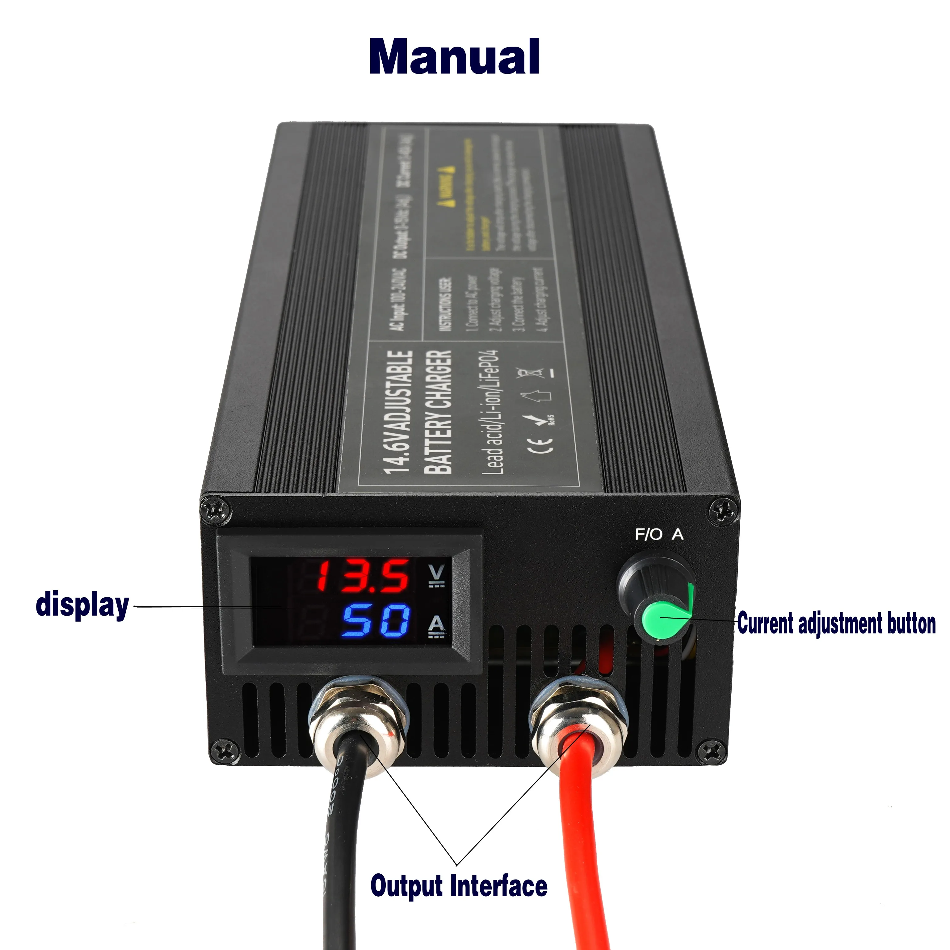 12V 50A Lifepo4 Charger 14.6V 12.8V Lithium Battery Charger 100-240V For Lifepo4 RV Battery Solar Battery Outdoor Power Charging