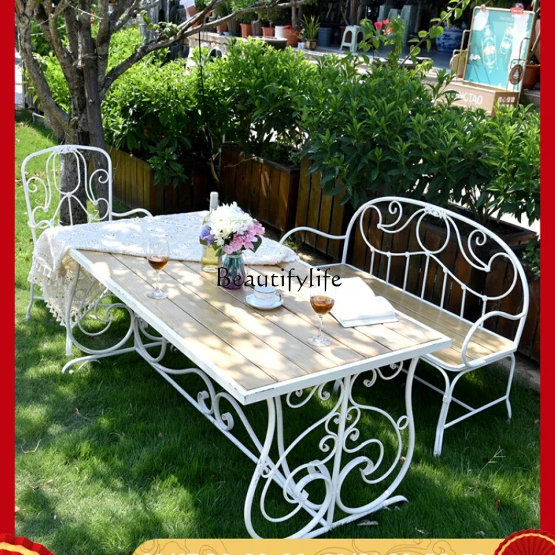 

LFrench Retro Three-Piece Tables and Chairs European Garden Terrace Outdoor Leisure Iron Seat