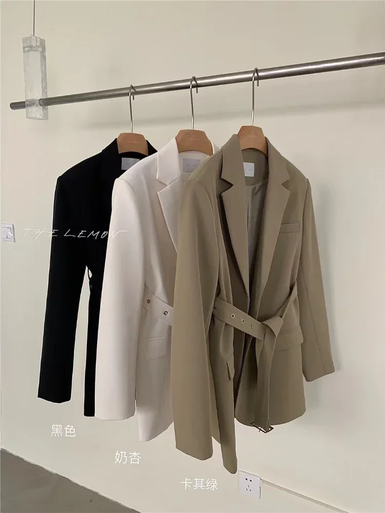 Korean Fashion Long Sleeve Blazer Women Spring 2023 New Elegant Single Breasted Blazer with Belt Office Ladies Streetwear Jacket