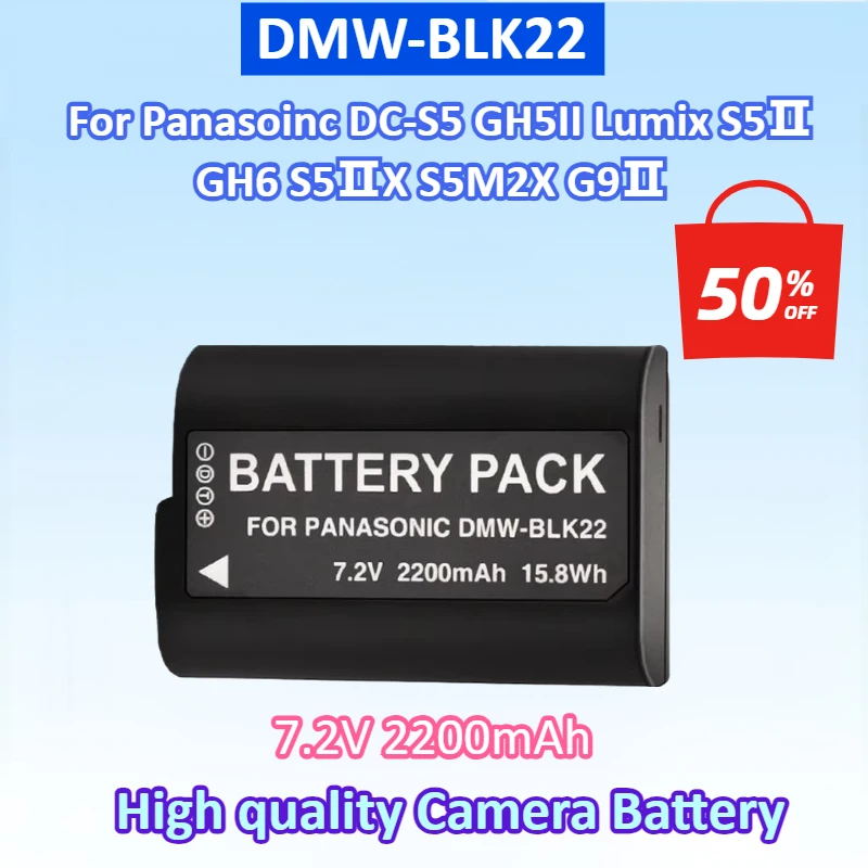 

7.2V 2200mAh NEW Battery For Panasoinc GH6 DC-S5 GH5II Lumix S5Ⅱ S5ⅡX S5M2X G9Ⅱ DMW-BLK22 Battery BLK22 Camera Batteries