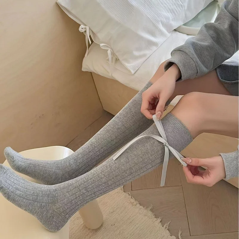 

2025Бallet Style Bowknotjk Длинные носки-трубочки Однотонные носки до середины икры для женщин Корейский стиль Универсальные милые Лолита