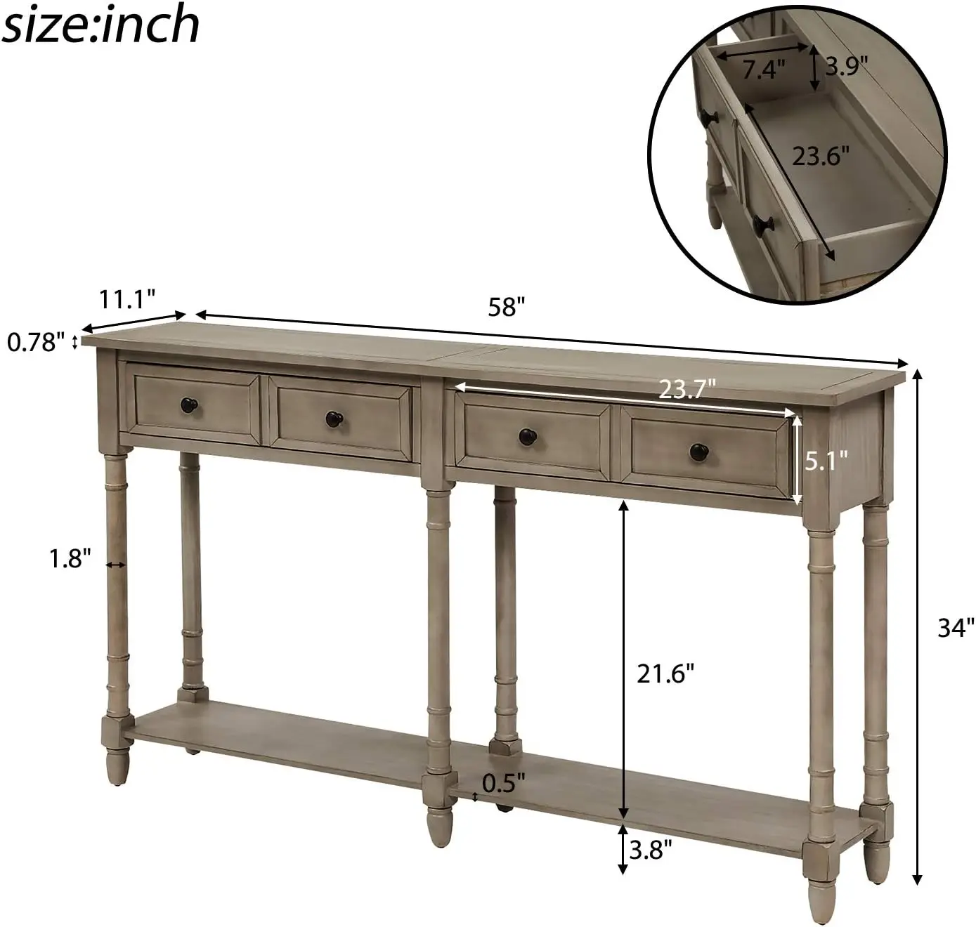 Trexm Console Table Sofa Table Easy Assembly With Two Storage Drawers And Bottom Shelf For Living Room, Entryway (Grey Wash)