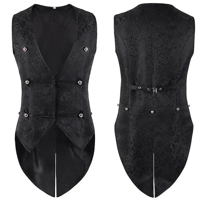 Men's New Vintage Jacquard Victorian Gothic Waistcoat Medieval Renaissance Tailcoat Vest Cosplay Costumes Noble Swallowtail Tops