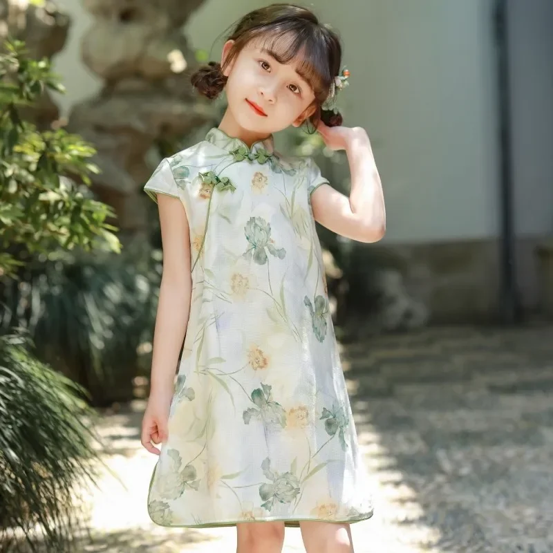 Girls Qipao Summer Dress Retro Improved Hanfu