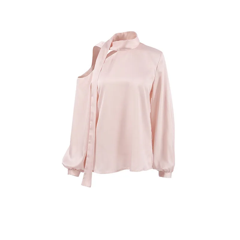 One Shoulder Women Blouse Pink Irregular Long Sleeve Shirts Loose Female Elegant 2024 Summer Fashion Ladies Tops Casual