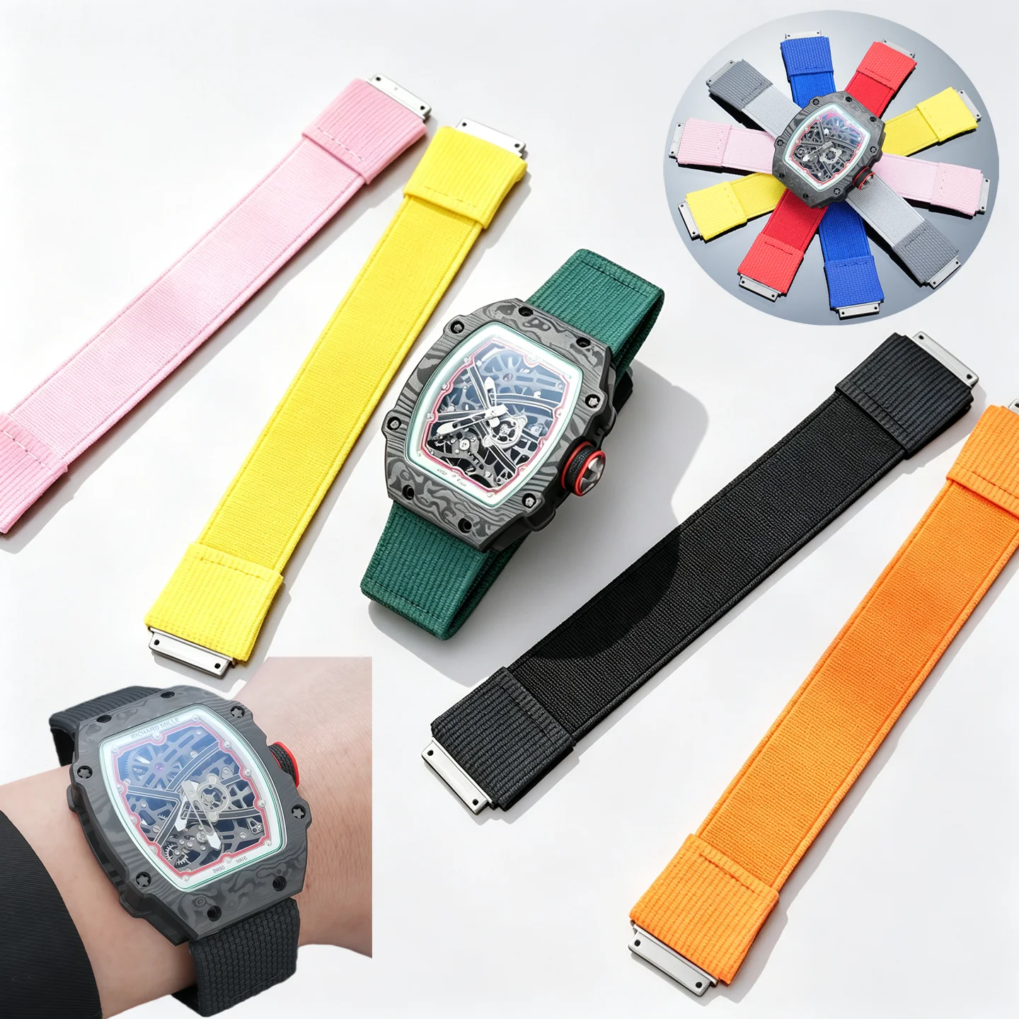 DIY Customized Unisex Elastic Nylon FKM Watchband Screw Down Connection For Richard Miller Rm67 Rm67-01 Rm67-02 RM35 Watch Strap