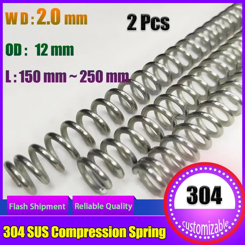 

2Pcs Wire Diameter 2.0mm outside diameter 12mm length150mm 200mm 300mm 304 Stainless Steel Micro Small Compression Spring