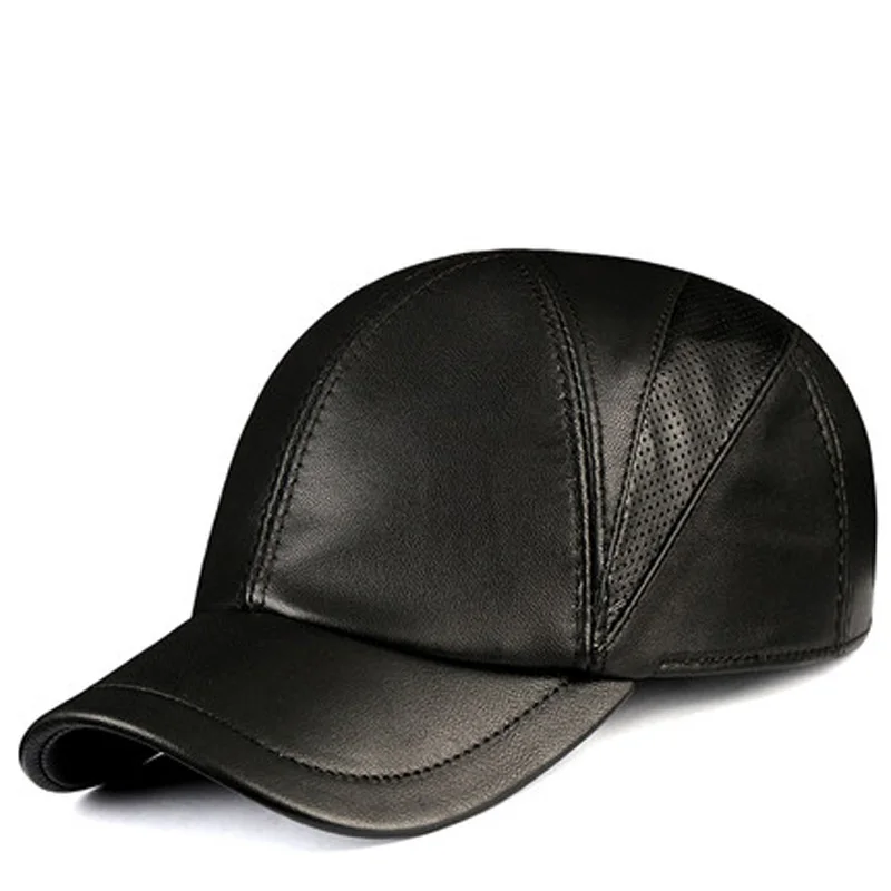 Men\'s Hats Male Genuine Leather Perforated Breathable Baseball Caps Youth Stylish Black Red Patchwork Thin Climing Hockey Gorra