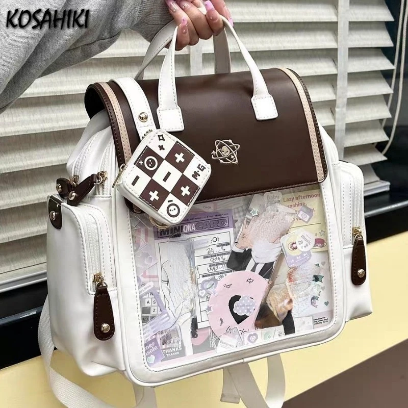 Contrast Color Transparent Preppy Schoolbags Casual Vintage Y2k Aesthetic Students Backpacks Women Japanese Fashion Jk Ita Bags