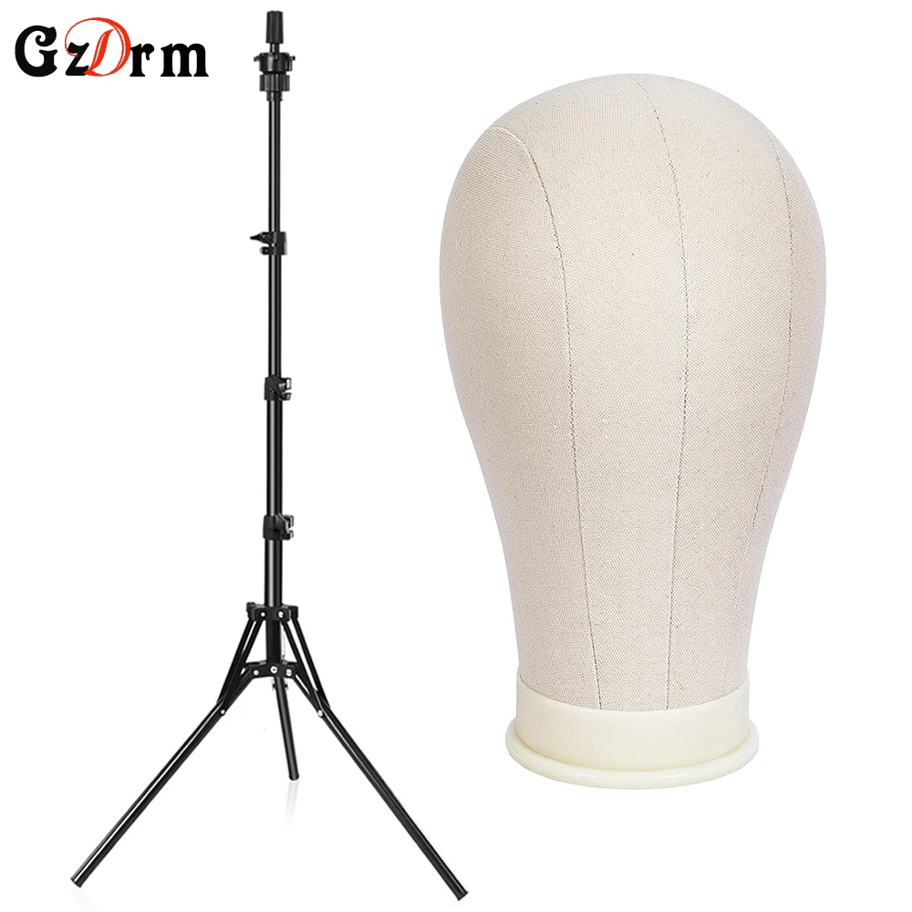 21-23inch Canvas Block Head Mannequin Wig Head Wig Stand Tripod with Head, Mannequin Head Wig Display Styling Head With Stand