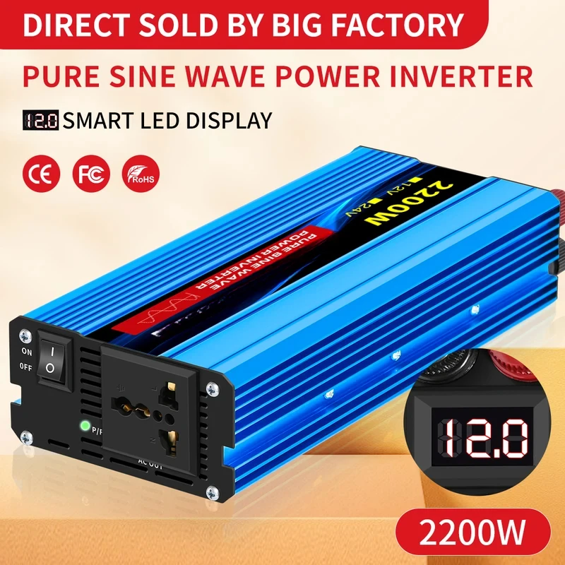 Pure sine wave inverter 1000w-4000w DC 12V/24V to AC 220V 50Hz power inverter charger adapter universal socket