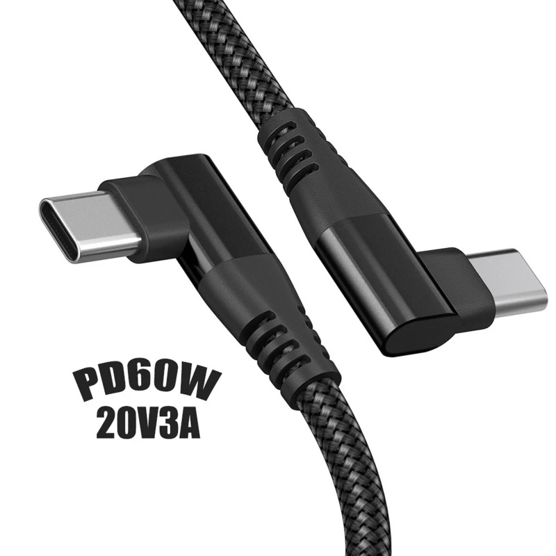 Cable USB C trenzado de ángulo recto, Cable Dual L USB C a C, Cable de carga y transferencia de datos para S10 S9, 90 grados