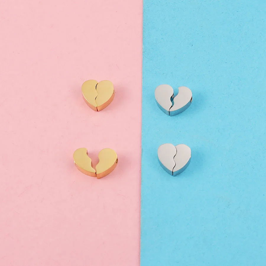 5Pairs/Lot Stainless Steel Half Heart Small Hole Bead Splicing Love Heart For DIY Jewelry Making Necklace Bracelet Accessories