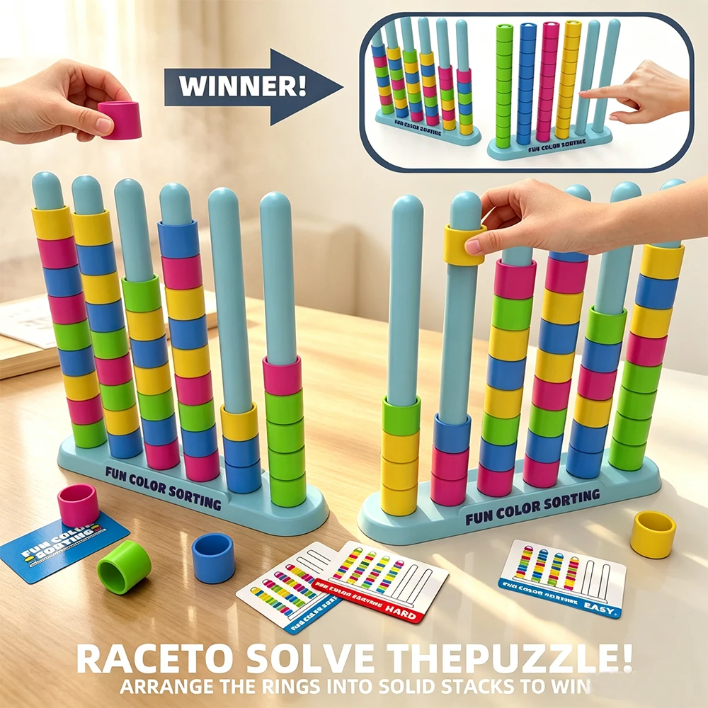 Color Stack Puzzle Fun Matching Party Entertainment Kids Interactive Challenge Toy Puzzle Solving Battle Game Color Sorting Game