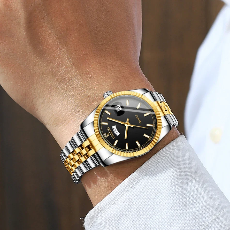 Luxury Gold Watches Men Top Brand Stainless Steel Strap Business Casual Quartz Watches for Men Waterproof Gift Wristwatch image 4