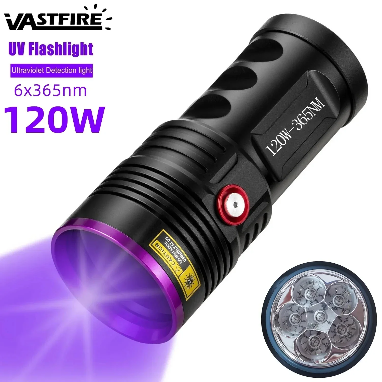 120W 6x365nm UV Powerful Ultraviolet Flashlight USB Rechargeable Blacklight Torch Curing Money Ore Scorpion Fluorescent Detector