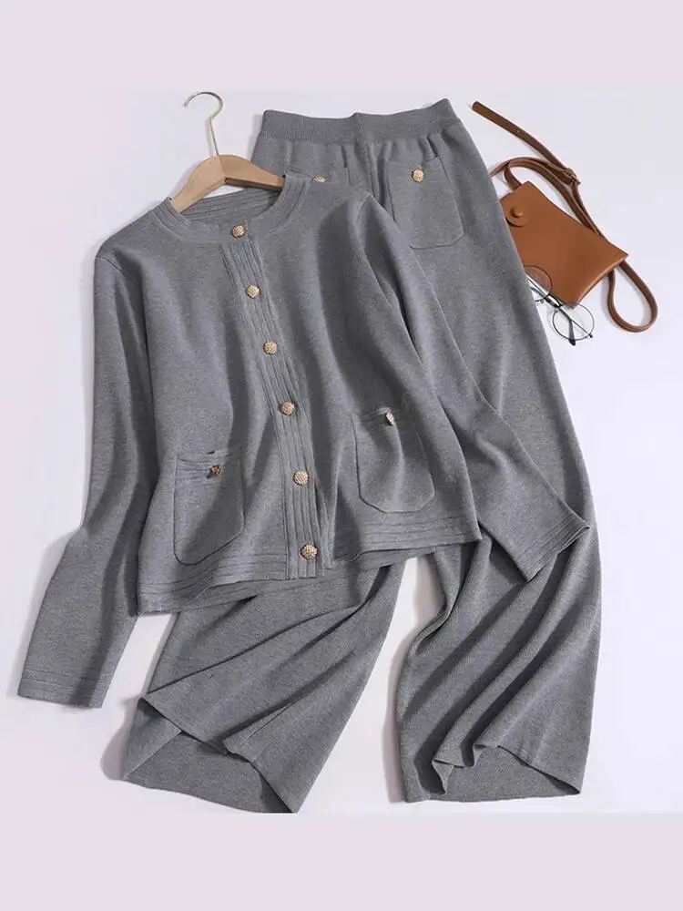 Casual Tracksuits For Women 2023 New Autumn Fashion Outfits Knitted Cardigan Sweater And Long Pants Suits Women\'s Sets 2 Piece